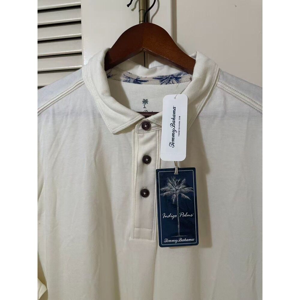 NWT Tommy Bahama Harbor Isles Indigo Palms Polo Men's XL Coconut Cream